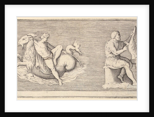 Figure on Seagoat; Man Carving Wing, published ca. 1599-1622 by Unknown