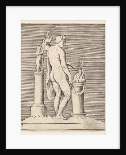 Man with Torch between Flaming Altar and Statuette, published ca. 1599-1622 by Unknown