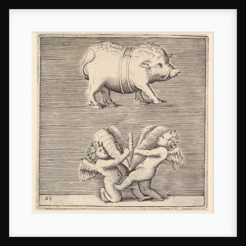 A Belted Pig and Two Cupids with a Butterfly, published ca. 1599-1622 by Unknown