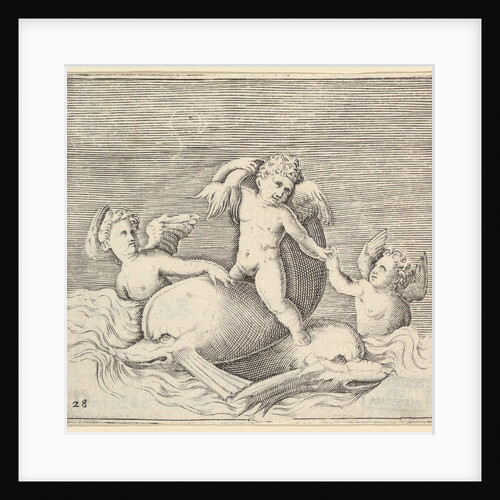 Three Cupids and Two Dolphins, published ca. 1599-1622 by Unknown