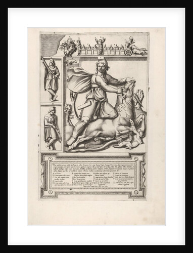 Relief with Mithras kneeling upon a bull and driving a sword into its shoulder, at left tw…, 1564 by Unknown