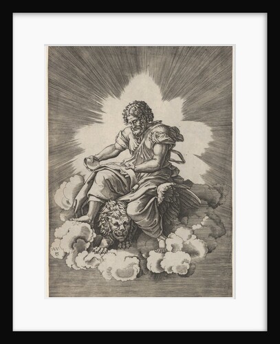 St. Mark, seated with an unfurled scroll in his hands, a winged lion's head and fore…, after 1518 by Unknown