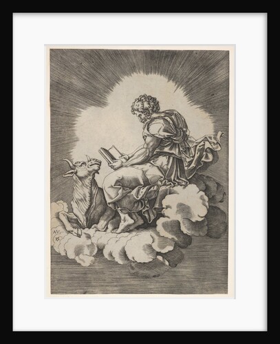 St. Luke, seated on a cloud with an open book in both hands, a bull lying at his fee…, after 1518 by Unknown