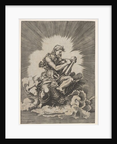 St. John, seated and holding a writing instrument to a tablet, an eagle with outstre…, after 1518 by Unknown