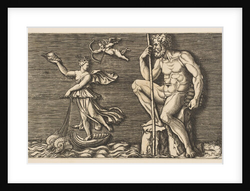 Galatea escaping Polyphemus; he is seated on a rock holding a staff and pipes and…, ca. 1515-1600 by Unknown
