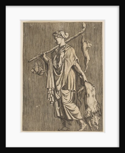Woman returning from a hunt carrying a boar in her left hand and a stick on her r…, ca. 1515-1600 by Unknown