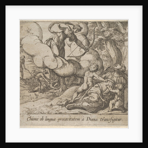 Plate 105: Diana aiming her bow toward Chione, who is accompanied by two children, in anot…, 1606 by Antonio Tempesta