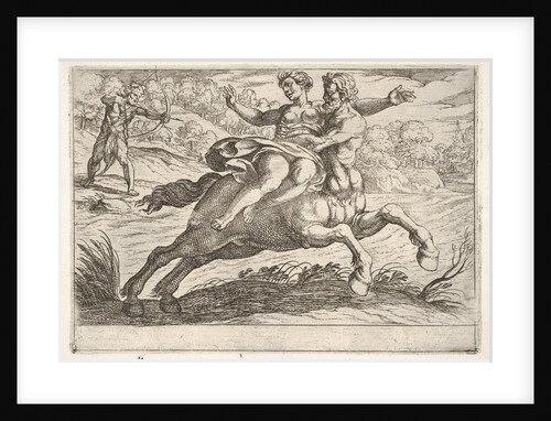 Nessus attempting to take Dejanira from Hercules: Nessus restrains Dejanira on his back wh…, 1608 by Antonio Tempesta