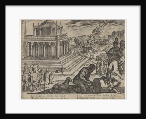 Plate 5: Tomb of Mausolus, stone masons make a column at the right, from The Seven Wonders…, 1608 by Antonio Tempesta