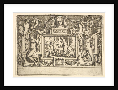 Young woman drinking from a bowl, an old woman standing in front of her, set within…, ca. 1540-80 by Battista del Moro