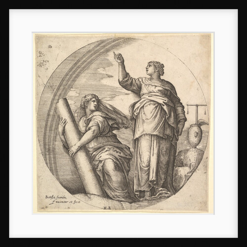 Fortitude and Justice, an allegorical composition in round format, with Fortitude g…, ca. 1530-61 by Battista Franco Veneziano
