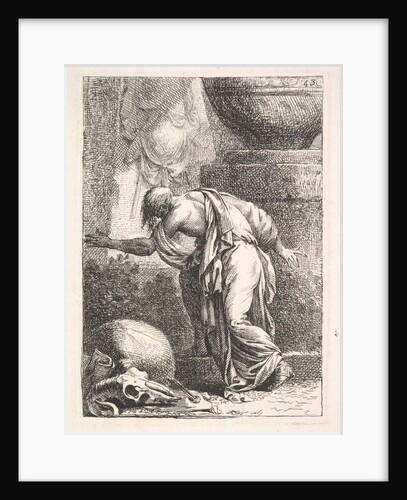 A young man, seen from behind and ascending a step towards the left, a cloak draped over h…, 1766 by Bossi