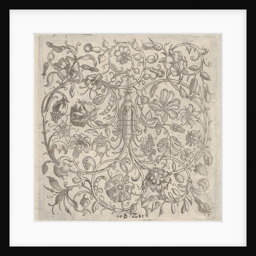 Square Panel with Vegetal Scrollwork, Flowers and Fruits, 1581 by Bernhard Zan