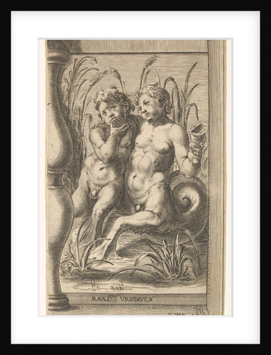 Two tritons embracing, one playing a panpipe, the second holding a conch shell set within …, 1579 by Cherubino Alberti
