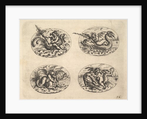 Four Ovals with Genii, plates from the Neue Grotessken Buch, 1610 by Christoph Jamnitzer