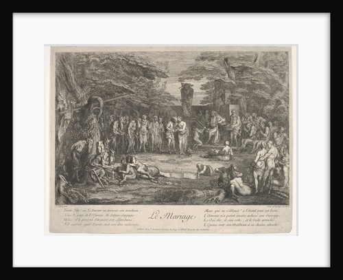 The Marriage: in a forest, an old satyr marries the betrothed in cen…, ca. 1700-1720 by Claude Gillot