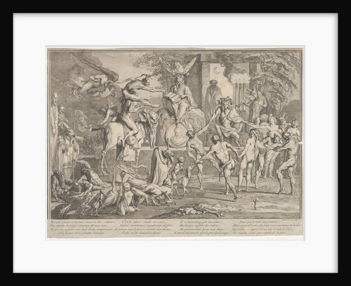 Witches' Sabbath, within a nocturnal landscape, a necromancer seated at top cente…, ca. 1700-1720 by Claude Gillot