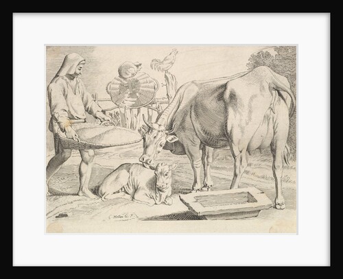 Country Scene with a Peasant, Cow and Calf by Claude Mellan