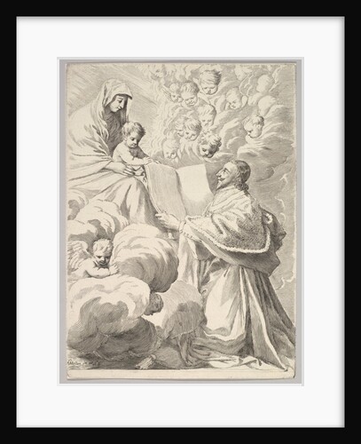 Cardinal Richelieu, Kneeling, Presents His Book to the Virgin and Child, ca. 1646 by Claude Mellan