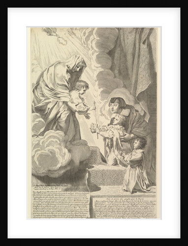Anne of Austria with the Young Louis XIV and Monsieur before the Virgin and Chil by Claude Mellan