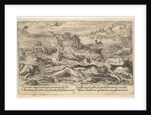 The Flood destroys life on earth: corpses of humans and animals adrift in the foreground…, 1612 by Crispijn de Passe I