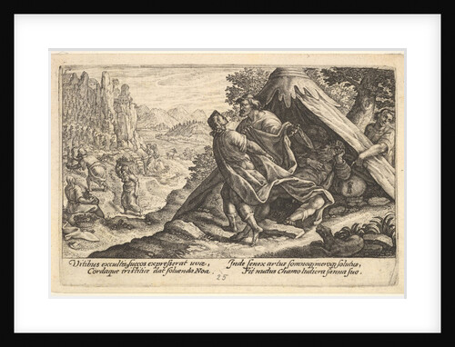 Drunkenness of Noah: Shem and Japheth cover the naked body of Noah, who lies in a tent, a …, 1612 by Crispijn de Passe I