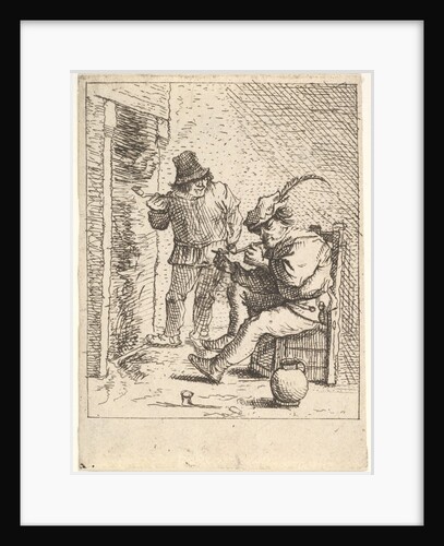 Two male peasants holding pipes before a fireplace, one seated with the pipe held…, After 1625-90 by Unknown