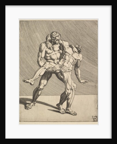 Wrestlers, from Wrestlers, plate 3, 1552 by Dirck Volkertsen Coornhert
