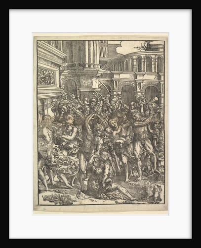 The Massacre of the Innocents with group of male figures attacking women and …, 1517 by Domenico Campagnola