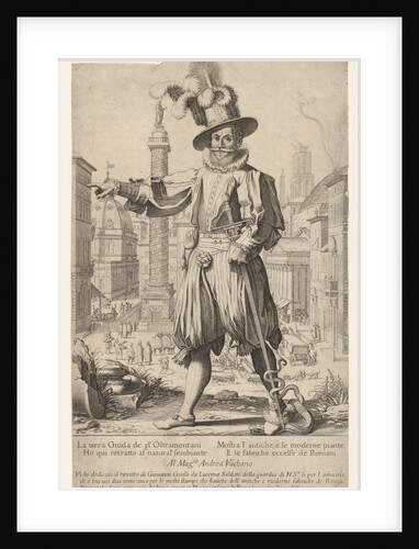 Giovanni Alto standing on the Quirinal Hill in Rome, with hi…, 1613 by Francesco Villamena