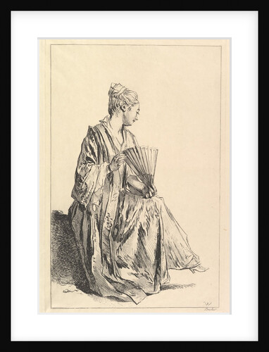 Femme assise, de profil à droite, jouant de l'eventail, 1720-70 by Francois Boucher