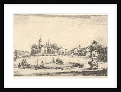 Plate 6: view of a village with a horse trough in center, horses and houses to either s…, 1636-61 by Francois Collignon