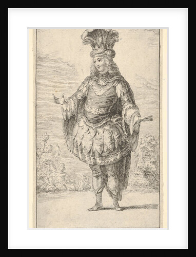 Habit de Roy: a man wearing a tonnelet decorated with rosettes, a crown and a turban w…, ca. 1721 by Francois Joullain