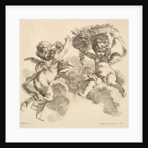 Two Children, One Holding a Basket with Flowers, 1738-45 by Gabriel Huquier