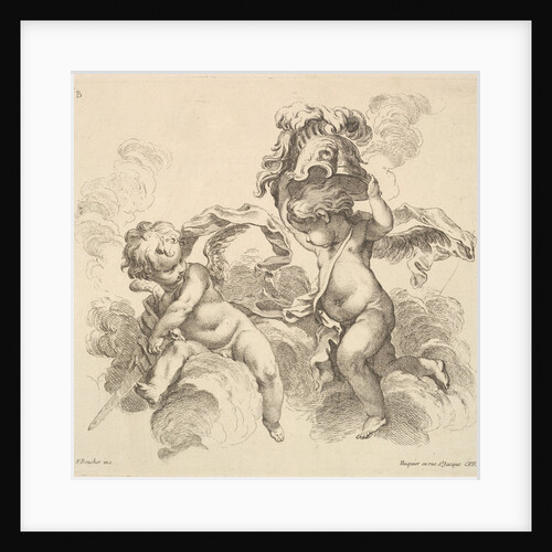 Two Children, One With A Sword, Another With A Helmet by Gabriel Huquier