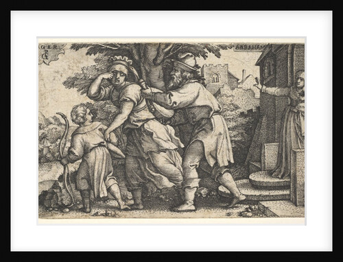 Abraham sending away Hagar and Ishmael: Abraham holds forth a vessel as Hagar and Ishm…, ca. 1543 by Georg Pencz