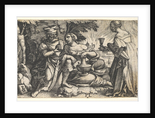 Lot and his daughters: a daughter at center rests her right arm on Lot's knee and a ve…, ca. 1531 by Georg Pencz