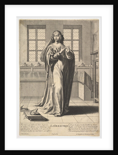 Dialectic: a young woman standing in a decorated interior and touching her right index …, 1633-35 by Gilles Rousselet