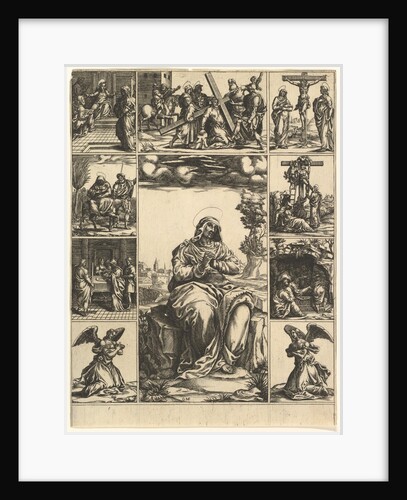 The Virgin of Sorrows; an image of the Virgin Mary surrounded by nine vignettes depict…, ca. 1575 by Giorgio Ghisi