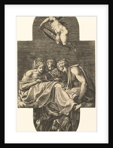 Three Muses and a putto above with a lyre, from a series of eight compositions after Fran…, 1560s by Giorgio Ghisi