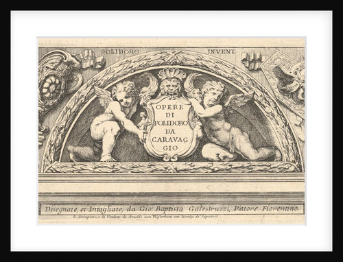 Titeplate to series of prints after Poloidoro, title on a shield supported by two putti, 1658 by Giovanni Battista Galestruzzi