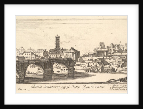 Plate 14: Senatorial Bridge, today called the Ponte Rotto. 1. Temple o…, ca. 1748 by Giovanni Battista Piranesi