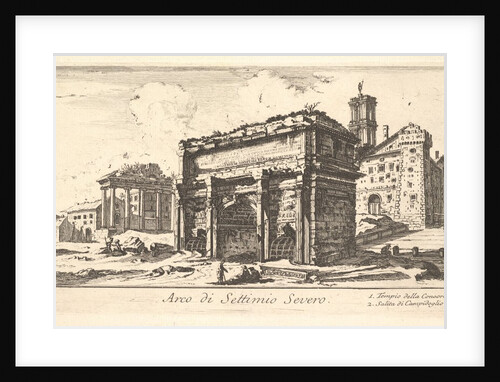 Plate 13: Arch of Settimius Severus 1. Temple of Concord. 2. Ascent to the Capitoline …, ca. 1748 by Giovanni Battista Piranesi