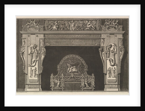 Chimneypiece: Frieze of trophies and winged Victories on the lintel, with cornucopias …, ca. 1769 by Giovanni Battista Piranesi