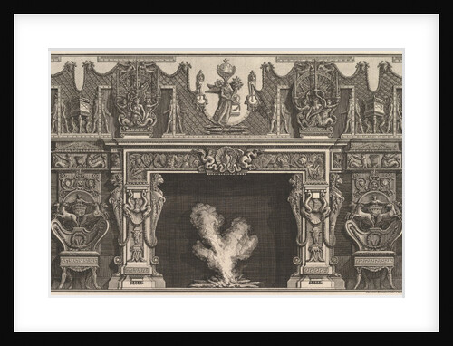 Bird in shell at the center of the lintel, with a frieze of trophies, surmounted by an…, 1769 by Giovanni Battista Piranesi
