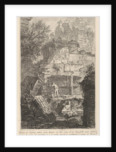 Plate 6: 'Ruins of an ancient tomb in front of ruins of an ancient aqueduct; above the arc…, 1743 by Giovanni Battista Piranesi