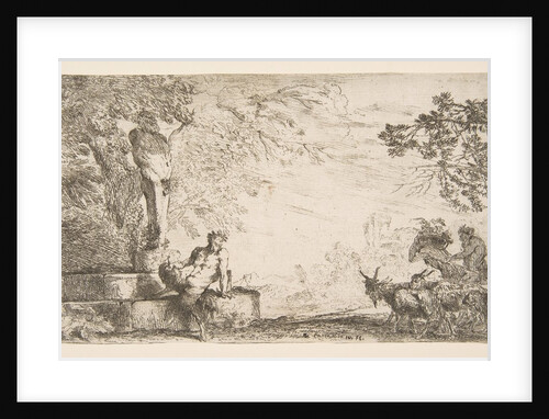 A satyr reclining at the foot of a staute of Priapus, goats at the right, ca. 1645-48 by Giovanni Benedetto Castiglione