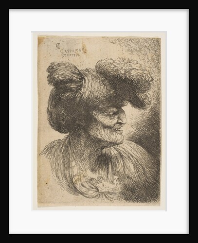 Bust of beardless old man in profile facing right, from the series of 'Small Heads …, ca. 1645-50 by Giovanni Benedetto Castiglione