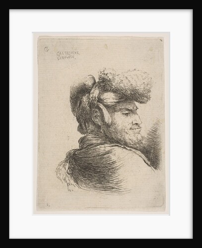 Man in profile facing right, wearing a fur hat, from series of 'Small Heads in Orie…, ca. 1645-50 by Giovanni Benedetto Castiglione