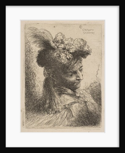 Young man facing three quaters right wearing a fur headdress with a plume, jewel an…, ca. 1645-50 by Giovanni Benedetto Castiglione